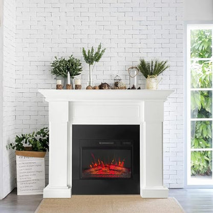 55 Inch Electric Fireplace with Mantel, Elegant Heater for Living Room or Bedroom with Remote Control and LED Flame Effects, White