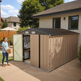Greesum 8×10FT Outdoor Storage Shed, Metal Patio Storaged Sheds with Lockable Doors, Sheds & Outdoor Storage for Bike, Backyard, Pool and Garden, Brown Greesum