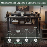 FEZIBO 48" Electric Standing Desk with Shelves, 48 x 24 Inch Sit Stand Rising Desk with Monitor Stand and Storage, Ergonomic Home Office Computer Desk, Rustic FEZIBO