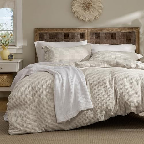 Bedsure Luxury Waffle Duvet Cover Queen Size - Textured Duvet Cover Set, Soft, Breathable Bedding Set (90"x90") with 2 Pillow Shams for All Season, Linen, Comforter Sold Separately Bedsure