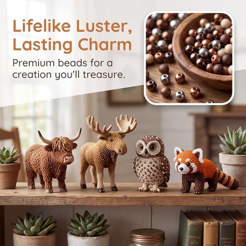 LSMARZJZ 3D Beaded Animal Kit for Adults & Beginners, Complete Bead Embroidery Kit for DIY Crafting and Stress Relief, for Desktop Home Decor and Thoughtful Gifts, with Instructions (Set F)