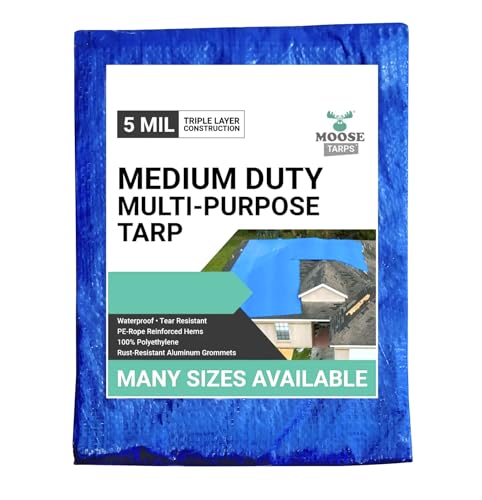 Moose Supply 20' x 40' Waterproof Tarp, Medium Duty Reversible Blue/Silver, Multipurpose Indoor and Outdoor Tarps for Tents, Wood Cover, Furniture, Car, Boat, Pool, Tear Resistant, Blue