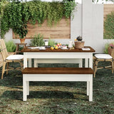 LITTLE TREE Dining Table Set for 4, Small Space Saving Farmhouse Kitchen Chairs, Compact 3-Piece Kitchen and Dining Room Furniture with 2 Wood Benches LITTLE TREE
