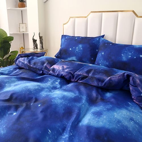SDIII Blue Galaxy Duvet Cover Set Full with 2 Pillowcase, Not Including Comforter Inside, Space Bedding Duvet Cover Full with Zipper and Corner Ties SDIII
