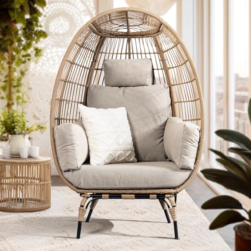 Bme Heavy Duty 500 Lbs Capacity Oversized Wicker Egg Chair for Outside, UV 2000 Hours Material with Non-discolouring Fabric Cushion, Durable Against Water, Weather Bme