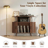 35” Mid Century Record Player Stand, Round Record Storage Cabinet with Charging Station, Turntable Stand Holds up to 150+ Albums, Vinyl Record Player Shelf for Media Stereo Audio, Living Room, Walnut Quelthar