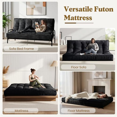 NLDD 8" Futon Mattress Full Size, Ultra Thick Futons Sofa Couch Bed Sleeper Sofa Bed, Versatile Floor Futons Japanese Floor Mattress, Black (Frame Not Included) NLDD