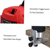 Wood Router, Weytoll 110V 800W Compact Router Tools 30000r/min with Transparent Base Edge Guide Electric Trimmer Compact Palm Router Corded for Woodworking Trimming Slotting Notching/Aluminum Red Weytoll