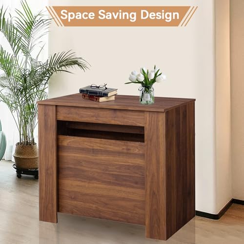 20"-118" Extendable Dining Table Console Table, Modern Large Dining Table for 2-14 People, Walnut Wood Kitchen Dining Room Table with Wood Legs, Farmhouse Extendable Console Table for Entryway Henf