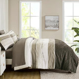 Drucon Brown Comforter Set King Size 7 Piece Bed in a Bag Striped Bedding Set Soft Microfiber Comforter and Sheet Set for All Season (King, 104"x90") Drucon