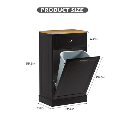 GAZHOME Tilt Out Trash Cabinet, Wooden Free Standing Trash Cabinet,Recycling Cabinet with Hideaway Drawer,10 Gallon Tilt Out Trash Cabinet Kitchen(Black) - WoodArtSupply