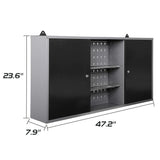 JZD Metal Wall Storage Cabinet with 2 Lockable Doors, for Home Office Garage Basement, Black & Grey, 47.2"x7.9"x23.6 JZD