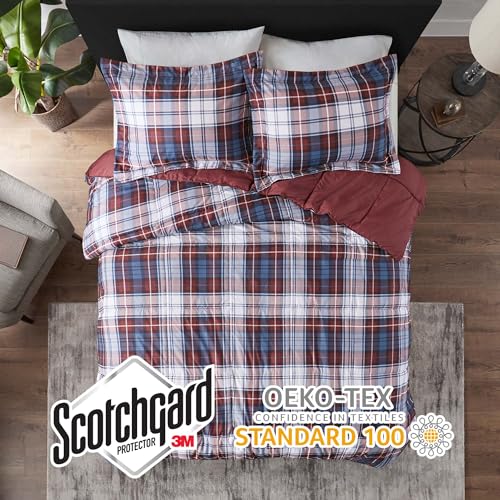 Madison Park Essentials Parkston Plaid Comforter, Matching Sham, 3M Scotchguard Stain Release Cover, Hypoallergenic All Season Bedding-Set, Twin/ Twin XL, Red, 2 Piece Madison Park