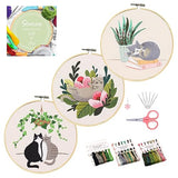Santune 3 Pack Embroidery Kit for Beginners with Pattern, Cross Stitch Kits for Adults with Instructions,Needlepoint Kits for Adults Include 1 Embroidery Hoops,Color Threads and Needles(Cat)