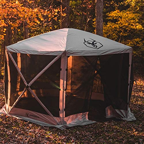 Gazelle Tents G6 8 Person 12 by 12 Pop Up 6 Sided Portable Hub Outdoor Gazebo Screen Canopy Tent with Large Main Door and Screens, Desert Sand Gazelle
