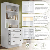 LUMISOL Modern White Pantry Sideboard Set with LED Lights and 6 Drawers LUMISOL