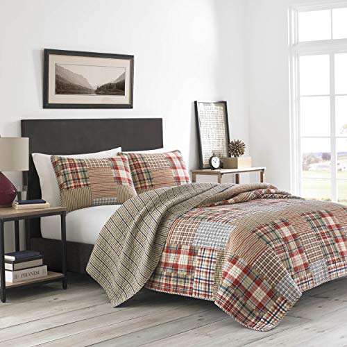Eddie Bauer - Twin Quilt Set, Reversible Cotton Bedding with Matching Sham, Luxurious Bedding Set (Hawthorne Brown, Twin) Eddie Bauer