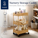 Best Choice Products 3-Tier Water Hyacinth Rolling Nursery Caddy w/Wheels, Utility Cart, Storage Organization for Bathroom, Craft Room, Laundry Room - Natural