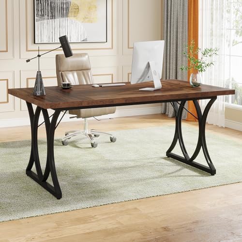 LITTLE TREE 63 “ Dx31“W x 30“ H Executive Desk, Farmhouse Large Computer Home Office Desk, Small Conference Room Table for 4-6 Person - WoodArtSupply