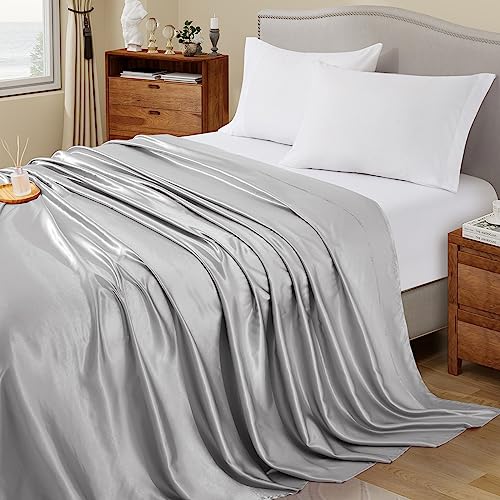 Ersmak Satin Flat Sheet Only, Single Flat Sheet King, Luxury & Ultra Soft Silky Bedding Top Sheet for King Mattress - Grey Ersmak