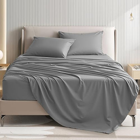 USXIBEI King Size 4 Piece Sheet Set - Comfy Breathable & Cooling Bed Sheets Set, Soft and Wrinkle Free, Deep Pockets, Easy & Secure Fit, Hotel Luxury Bedding for Women, Men - Oeko-Tex - Dark Grey USXIBEI