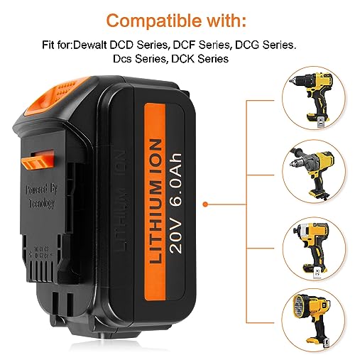 ARyee 6.0Ah Battery Replacement for Dewalt 20 Volt MAX Lithium Ion Battery DCB205 DCB200 DCB206 DCB206-2 DCB204 DCB204BT-2 DCB203 DCB201 with LED Indicator ARyee