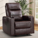 ANJ Home Theater Seating Power Recliner with Hidden Arm Storage, Single Faux Leather Recliners with Tray Table, Electric Movie Reclining Chairs with USB Ports & Cup Holders for Media Room, Brown