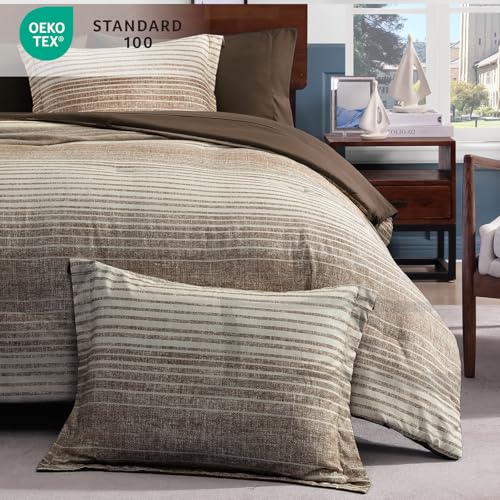 AMBERSPACE Twin XL Comforter Set Striped, Chocolate Brown Bedding Set 5 Pieces for Boys Girls Teen, All Season Bed in a Bag for Dorm with Sheets, Pillowcase & Sham AMBERSPACE