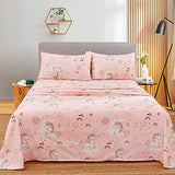 JSD Pink Unicorn Kids Sheet Set Full Size, 4 Piece Girls Rainbow Printed Microfiber Bed Sheets Deep Pocket JSD