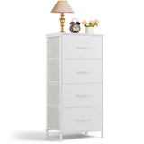 Nightstand, 4 Drawer Dresser End Table Bedside Furniture with Wooden Top Steel Frame Fabric Bins for Bedroom, Closet, Entryway, Dorm, Living Room, White SageNest