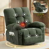Oversized Recliner Chair for Adults w/ 8-Point 3D Kneading Massage and Lumbar Heating, Swivel Rocker Recliner w/USB Charge Port for Living Room, Ergonomic Lazy Boy Single Sofa Chair (Green)
