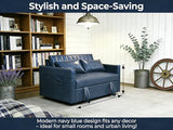 N NOORDENIYA 55'' Leather Sofa Bed, Pull Out Sleeper Sofa Couch Bed, Loveseat Sleeper, Futon Sofa Couch with Side Pocket, Convertible Sofa Bed for Living Room, Apartment, Bedroom, RV, Blue N NOORDENIYA