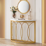 LITTLE TREE Half Moon Gold Console Table, 43 Inch Modern Faux Marble Entryway Table, Narrow Semi Circle Sofa Accent Table with Geometric Metal Frame for Living Room, Hallway LITTLE TREE