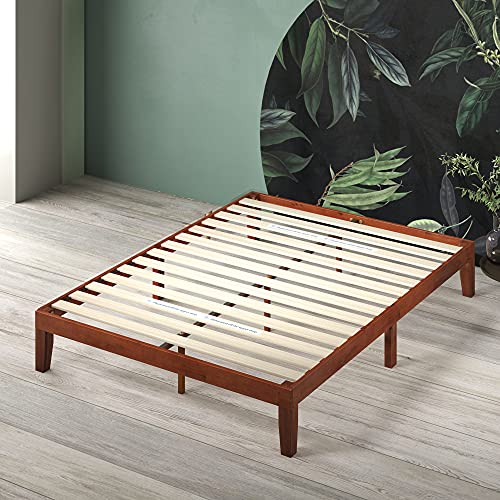 ZINUS Wen Wood King Platform Bed Frame with Solid Wood Slat Support in Cherry Finish - WoodArtSupply