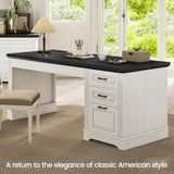 Itaar Farmhouse 55" Executive Desk, Computer Desk with Storage Drawers and Power Outlet, Home Office Desk, Workstation for Office Home, White Itaar