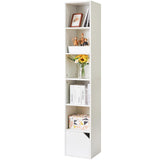 IBUYKE 6 Tier Narrow Bookcase with Doors, Cube CD DVD Storage Cabinet,Slim Media Tower Rack,Cabinet,White Bookcase Display Storage Shelves for Small Spaces,for Home Office White UWBC001W IBUYKE