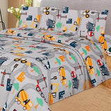 MK Collection Sheet Set Kids Teens Excavator Trucks Yellow Navy Blue Grey Red White Luxury Sheet Set New (Queen) MK Home