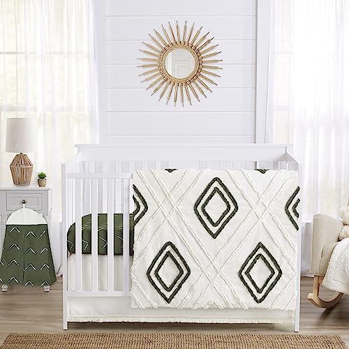 Sweet Jojo Designs 4-Piece Baby Crib Bedding Set (Boho Chic) for Boys or Girls, Infants/Nursery incl. Cotton Blanket, Fitted Sheet, Skirt, Diaper Stacker (Sage Green, Gender Neutral, Unisex Farmhouse) Sweet Jojo Designs