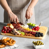 Hiware 3-Piece Extra Large Wooden Cutting Boards For Kitchen, Bamboo Cutting Board with Holder, Wood Cutting Board Set, Heavy Duty Chopping Board for Meat, Serving Tray Set- Two Tone HIWARE