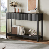 Treocho 47" Fluted Console Table with 3 Drawers, Narrow Long Entryway Table with Storage and Shelf, 2-Tier Sofa Table Behind Couch Accent Tables for Entrance Foyer, Hallway, Living Room, Black Treocho