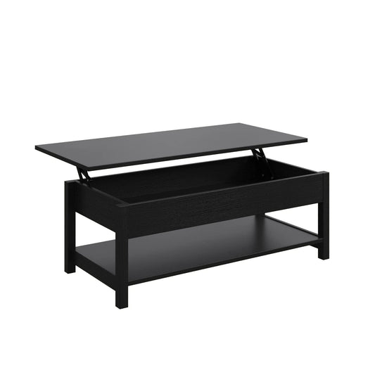 Panana Lift Top Coffee Table with Hidden Compartment & Open Storage Shelf, Lift Tabletop Farmhouse Table Pop Up Table for Living Room,Home Office Reception, (Black) - WoodArtSupply