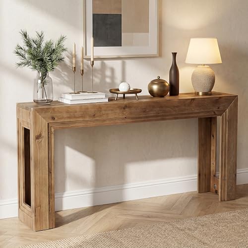 LITTLE TREE 63" Solid Wood Console Table, Narrow Entryway Table for Entrance, Rustic Sofa Tables Behind The Couch for Living Room, Farmhouse Wooden Foyer Hallway Storage LITTLE TREE