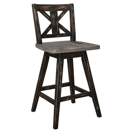 Homelegance Solid Wood Kitchen Counter Barstool with Back and Footrest, Counter Height Swivel Stool, Armless Dining Chairs for Kitchen Island, Set of 2, Black Homelegance