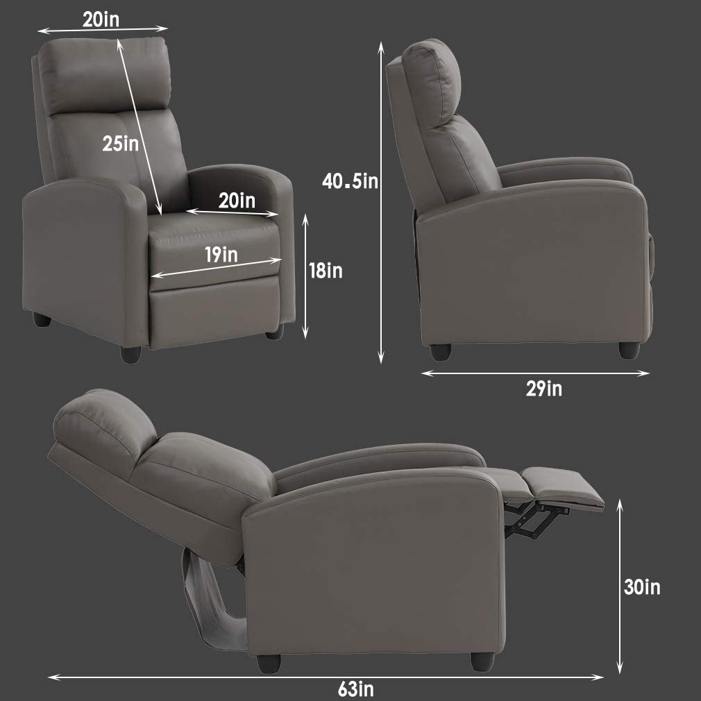 Recliner Chair Single Sofa Winback Chair Home Theater Seating Modern Reclining Chair Easy Lounge with Padded Seat PU Leather Padded Seat Backrest for Living Room Reading Chair Recliner Sofa BestMassage