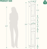Hzuaneri Bathroom Cabinet with Adjustable Shelves, Freestanding Floor Cabinet, Tall Black Bathroom Storage Cabinet, Narrow Toilet Paper Storage, 7.9"D x 7.9"W x 70.9"H Hzuaneri