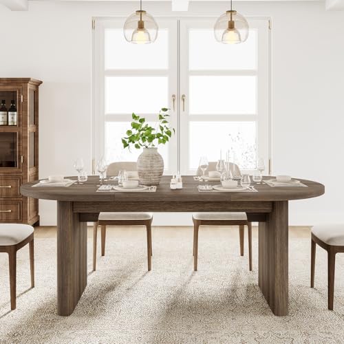 GarveeHome 70.8 Inch Oval Dining Table for 6-8 People, Long Large Kitchen Table with Thick Sturdy Wooden Base, Farmhouse Dining Room Table for Kitchen, Living Room, Office (Brown) GarveeHome