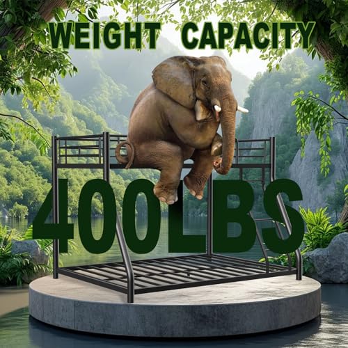 Twin Over Twin Metal Bunk Bed with Trundle Heavy Duty Twin Size Metal Bunk Beds Frame with 2 Side Ladders Convertible Bunkbed with Safety Guard Rails,No Box Spring Needed (Twin Over Full Black) HomJoones