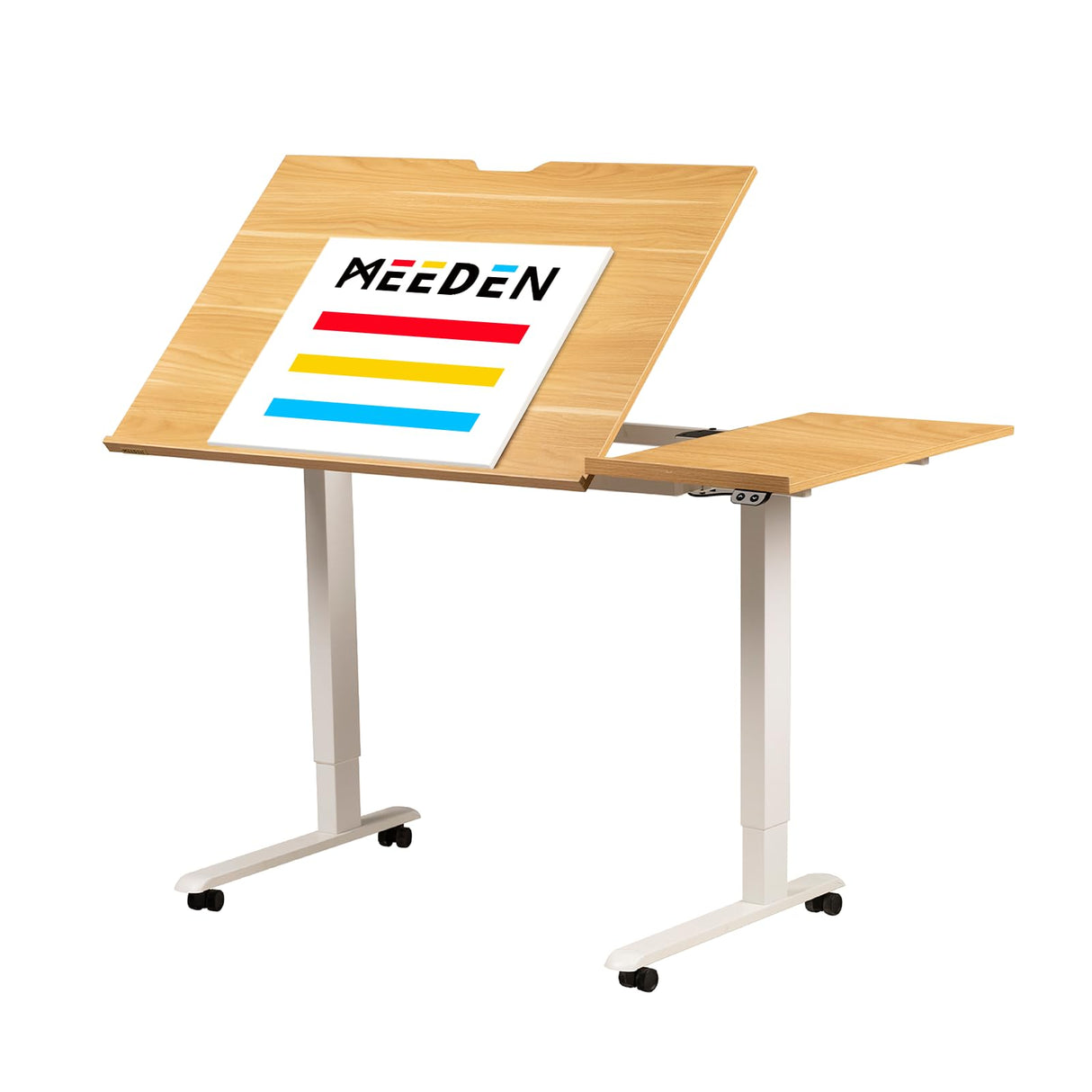 MEEDEN Height Adjustable Drafting Table - 31" to 52" Electric Drawing Desk with Large Side Board - 40 * 27" Tiltable Tabletop - Rolling Wheels - ES-6058-YM MEEDEN