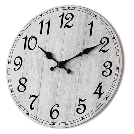 HYLANDA Wall Clock 14 Inch, Gray Wall Clocks Battery Operated Silent Non Ticking, Vintage Rustic Wooden Clocks Decorative for Kitchen Bathroom, Living Room, Bedrooms, Dining Room, Office (14") HYLANDA