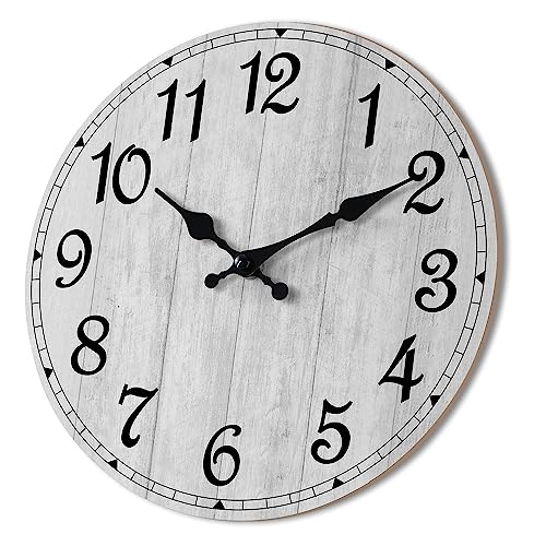 HYLANDA Wall Clock 14 Inch, Gray Wall Clocks Battery Operated Silent Non Ticking, Vintage Rustic Wooden Clocks Decorative for Kitchen Bathroom, Living Room, Bedrooms, Dining Room, Office (14")